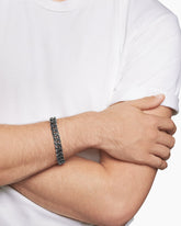 Curb Chain Bracelet in Sterling Silver with Black Diamonds, 11.5mm